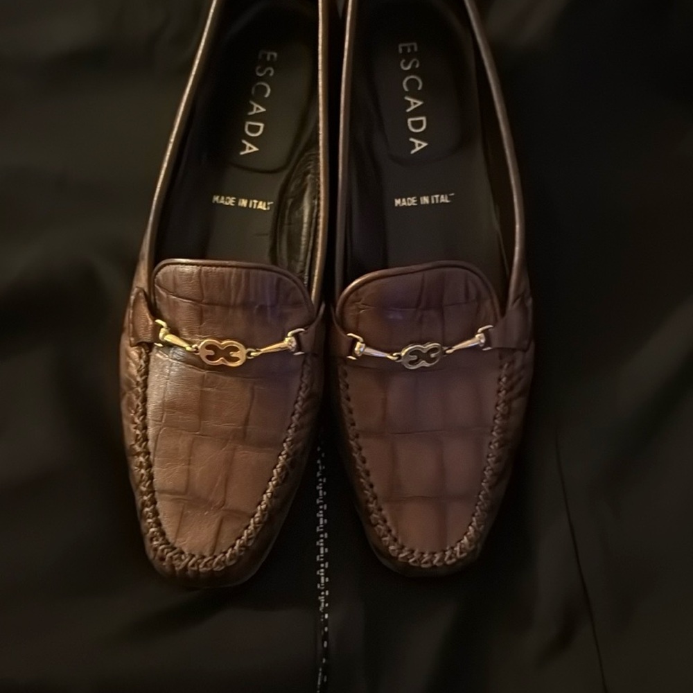 Escada Brown Leather Loafers with Horsebit Detail